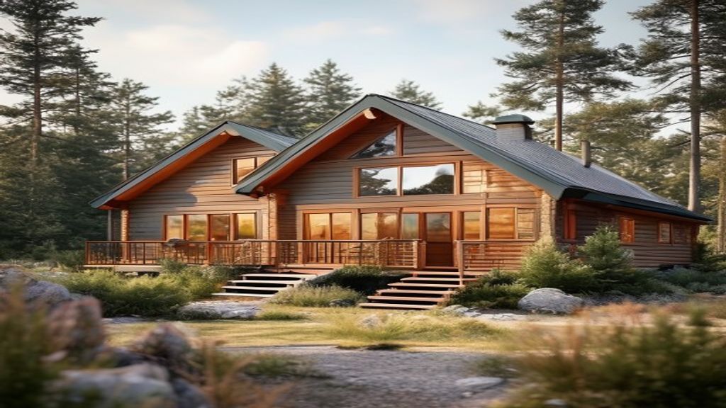 Cozy wooden cabins for sale nestled in forested landscape, perfect weekend retreat.